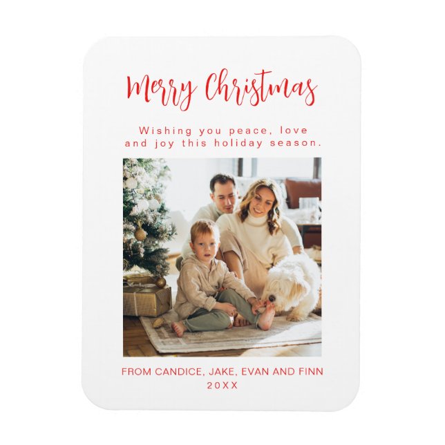 Merry Christmas Red Family Photo Holiday Card Magnet (Vertikal)