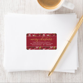 Merry Christmas Red Gold Elegante Script-Adresse Adressaufkleber