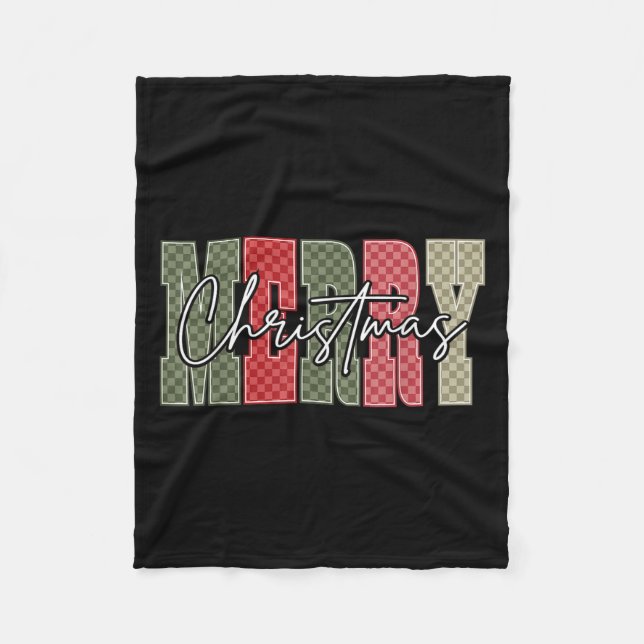 Merry Christmas Red Green Plaid Checkered Xmas Gir Fleecedecke (Vorderseite)