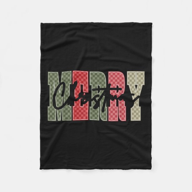 Merry Christmas Red Green Plaid Checkered Xmas Gir Fleecedecke (Vorderseite)