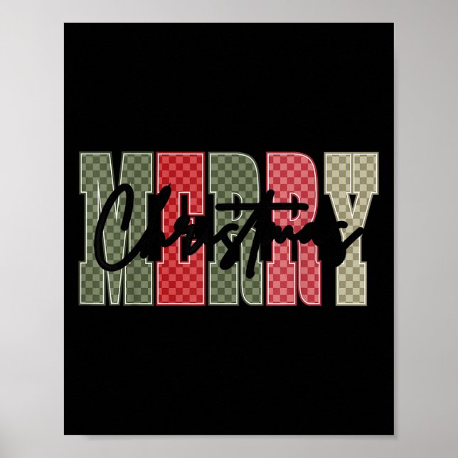 Merry Christmas Red Green Plaid Checkered Xmas Gir Poster (Vorne)