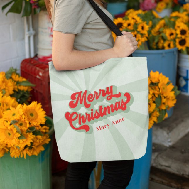 Merry Christmas Red Green Retro Custom (Merry Christmas retro style red and green tote bag)