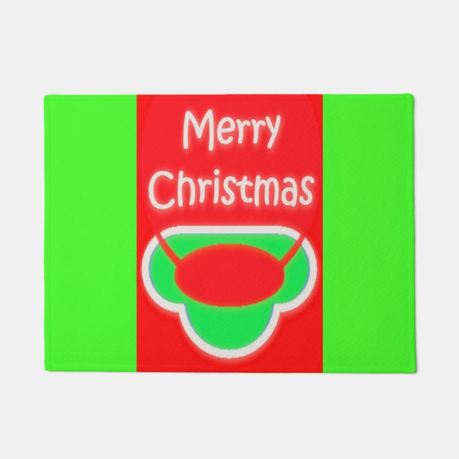 MERRY CHRISTMAS RED GREEN TEXTED GIFT IDEE FUßMATTE (Vorderseite)