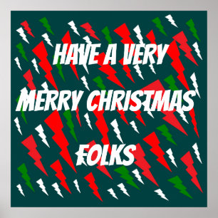 MERRY CHRISTMAS RED GREEN WHITE TEXT POSTER