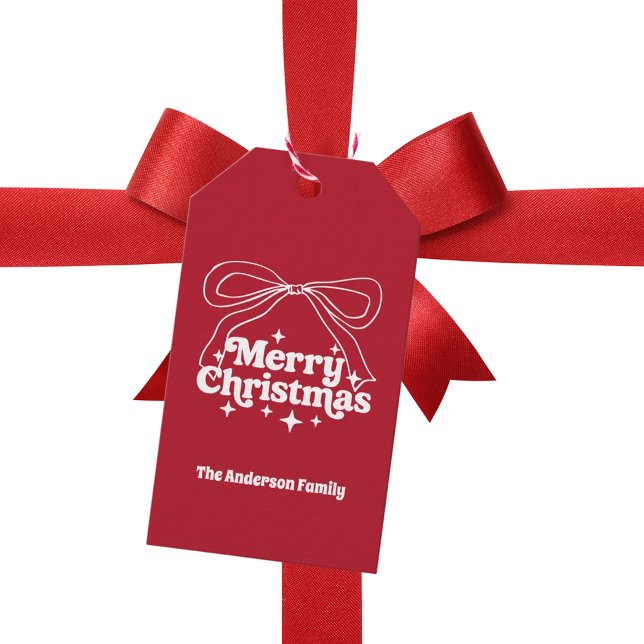 Merry Christmas red hand-drawn bow retro Geschenkanhänger (Von Creator hochgeladen)