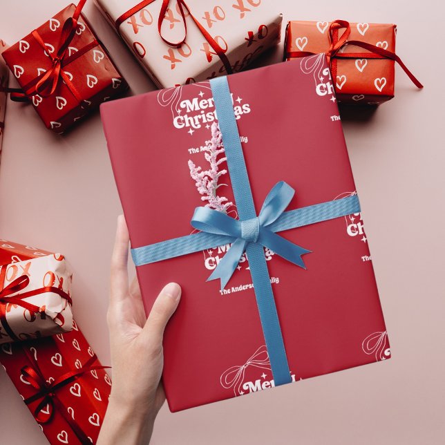 Merry Christmas red hand-drawn bow retro Geschenkpapier (Von Creator hochgeladen)