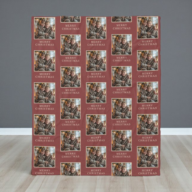 Merry Christmas Red Photo Holiday Fleecedecke (Von Creator hochgeladen)