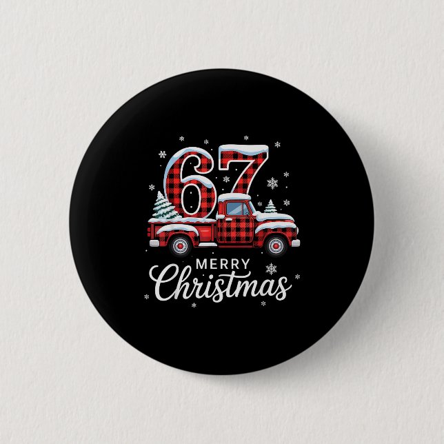 Merry Christmas Red Plaid Truck Buffalo Family 67  Button (Vorderseite)