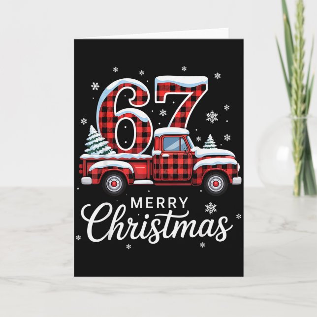 Merry Christmas Red Plaid Truck Buffalo Family 67  Karte (Vorderseite)