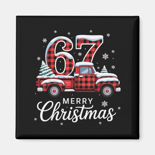 Merry Christmas Red Plaid Truck Buffalo Family 67  Magnet