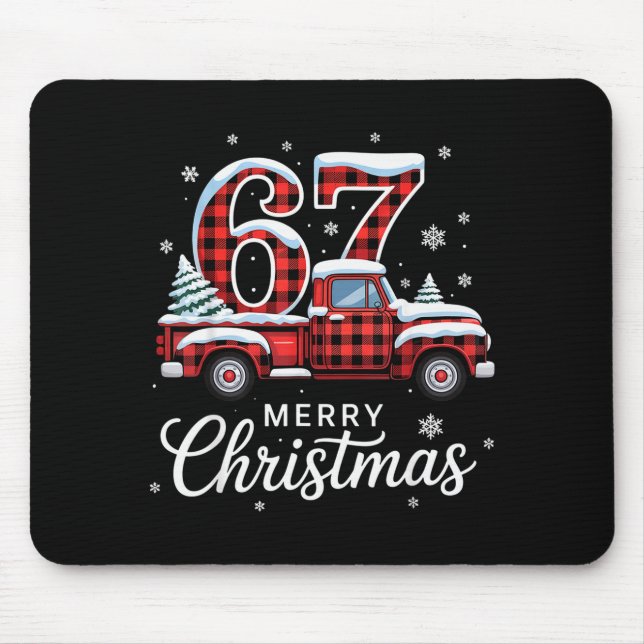 Merry Christmas Red Plaid Truck Buffalo Family 67  Mousepad (Vorne)