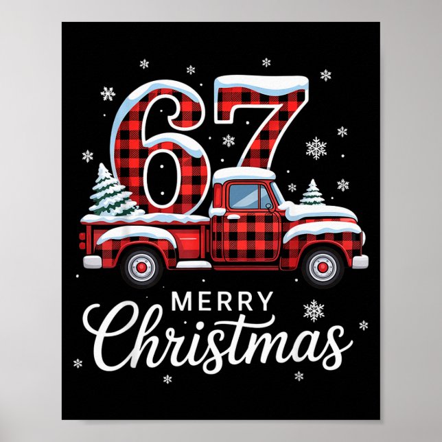 Merry Christmas Red Plaid Truck Buffalo Family 67  Poster (Vorne)