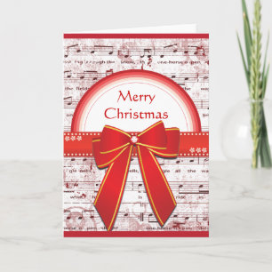 Merry Christmas red ribbon notes greeting card Feiertagskarte