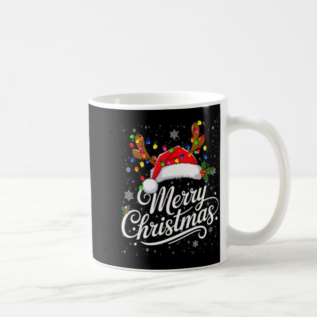 Merry Christmas Red Santa Hat Reindeer Family Xmas Kaffeetasse (Rechts)