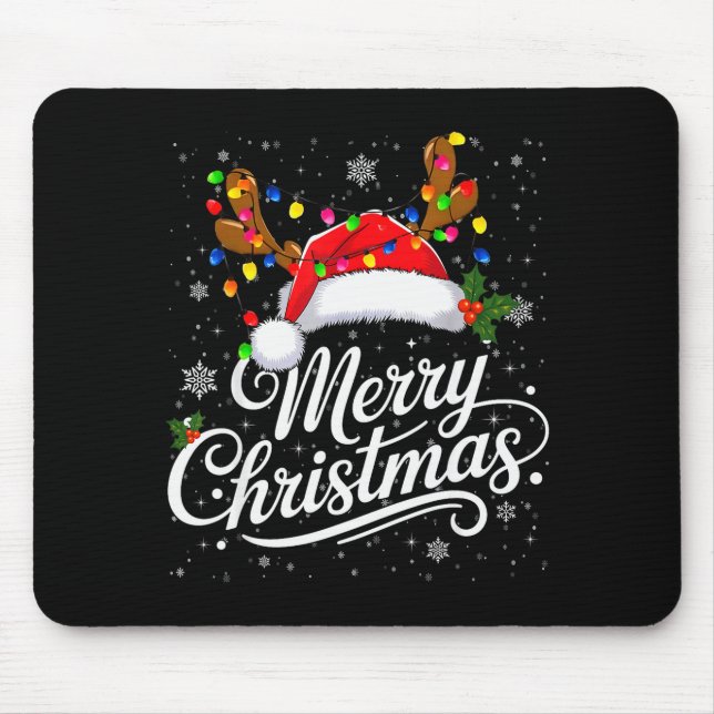 Merry Christmas Red Santa Hat Reindeer Family Xmas Mousepad (Vorne)