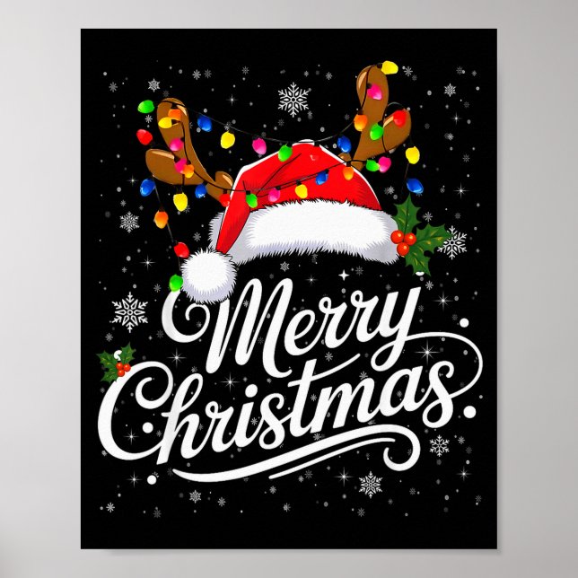 Merry Christmas Red Santa Hat Reindeer Family Xmas Poster (Vorne)