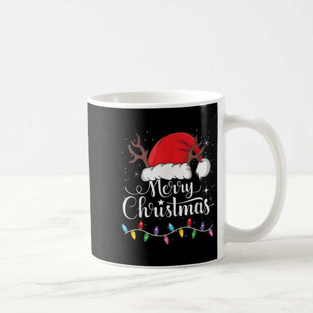 Merry Christmas Red Santa Hat Reindeer Xmas Family Kaffeetasse (Rechts)