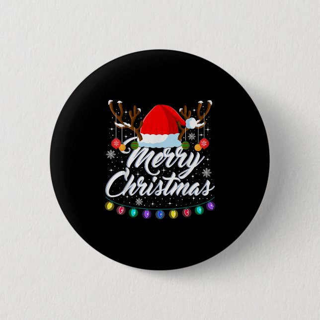 Merry Christmas Red Santa Hat Reindeer Xmas Matchi Button (Vorderseite)