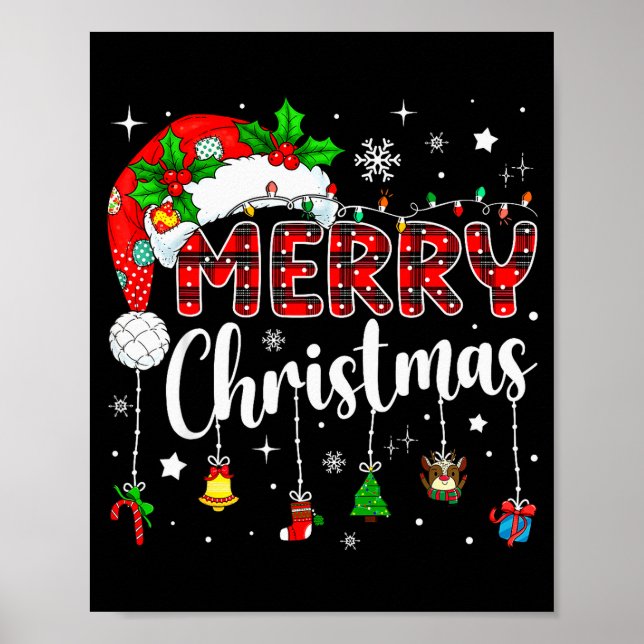 Merry Christmas Red Santa Hat Reindeer Xmas Matchi Poster (Vorne)