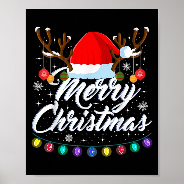 Merry Christmas Red Santa Hat Reindeer Xmas Matchi Poster (Vorne)