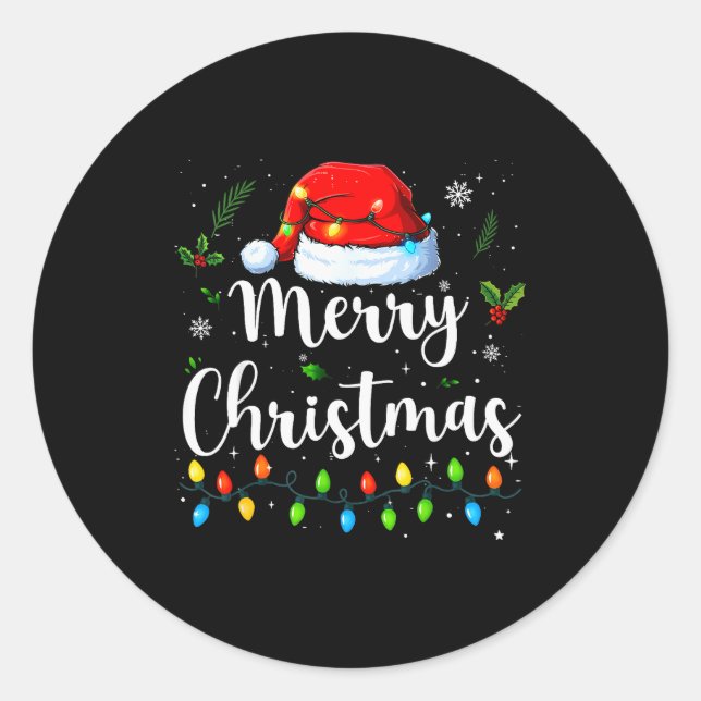 Merry Christmas Red Santa Hat Reindeer Xmas Matchi Runder Aufkleber (Vorderseite)