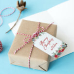 MERRY CHRISTMAS RED SCRIPT TYPOGRAPHIE GESCHENKANHÄNGER<br><div class="desc">Frohe Weihnachtsskript rote Typografie auf einem weißen Hintergrund Weihnachten Blume Rand.</div>