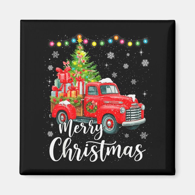 Merry Christmas Red Truck Family Christmas Matchin Magnet (Vorne)