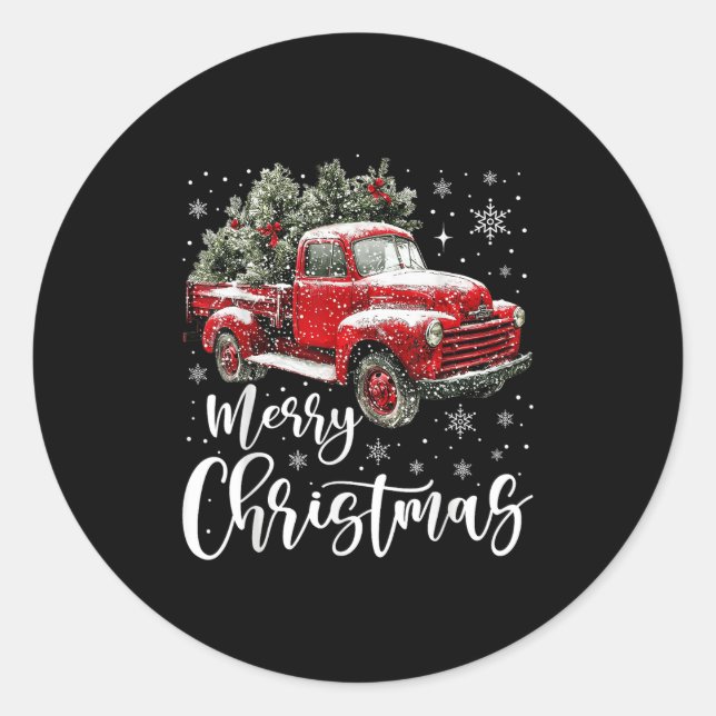Merry Christmas Red Truck Family Matching Christma Runder Aufkleber (Vorderseite)