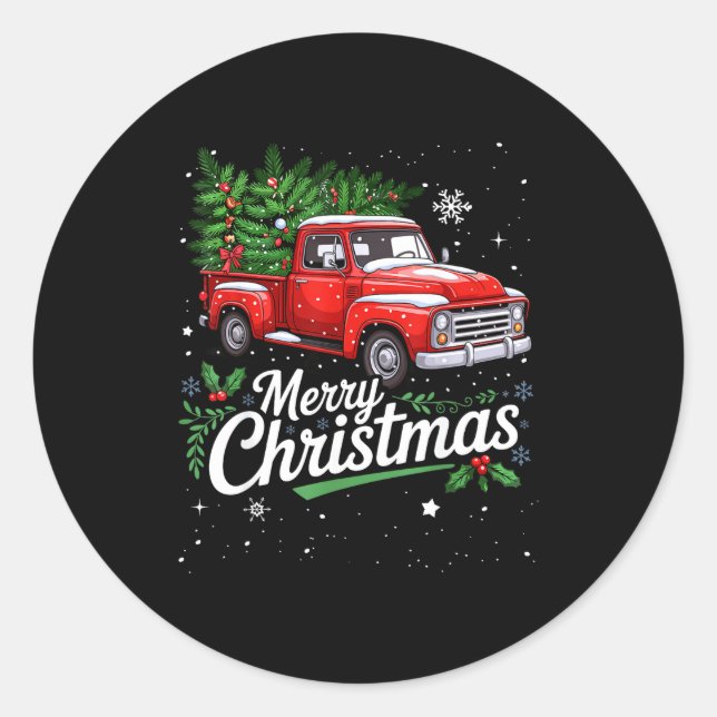 Merry Christmas Red Truck Family Matching Christma Runder Aufkleber (Vorderseite)