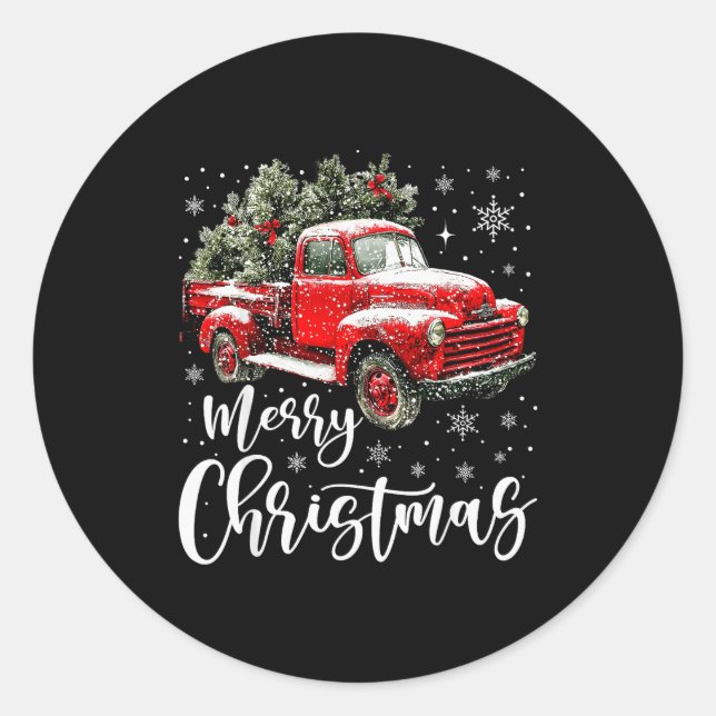Merry Christmas Red Truck Family Matching Christma Runder Aufkleber (Vorderseite)