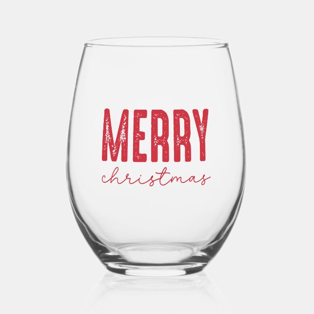 Merry Christmas Red Typography Weinglas Ohne Stiel (Vorderseite)