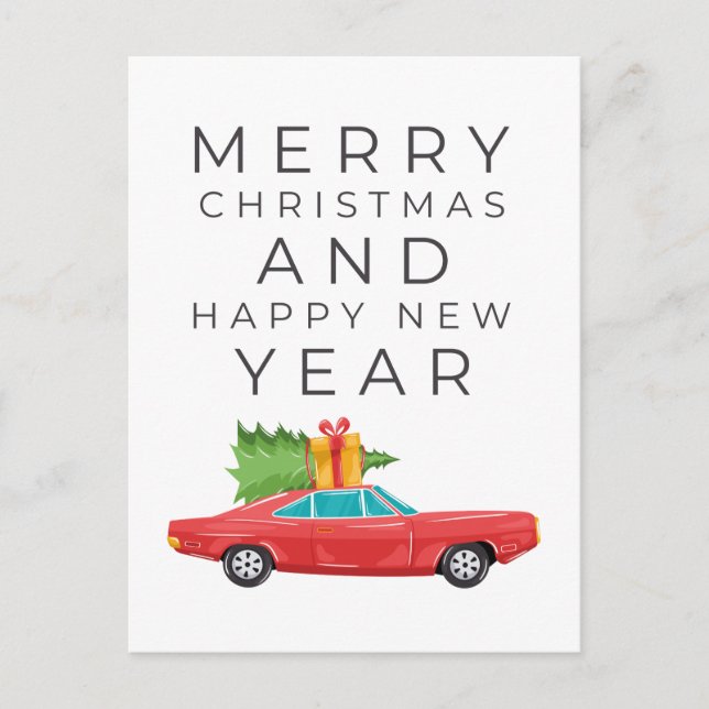 MERRY CHRISTMAS Red Vintage Car Postkarte (Vorderseite)