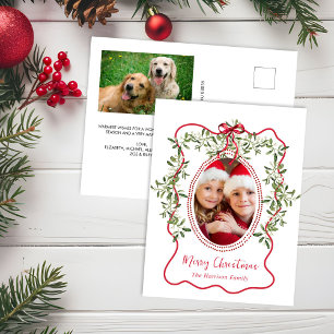 Merry Christmas Red Wavy Frame Bow Greenerity Foto Feiertagspostkarte