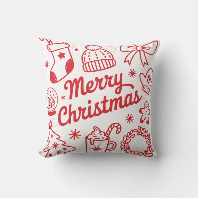 Merry Christmas Red & White Holiday Throw Pillow Kissen (Vorderseite)