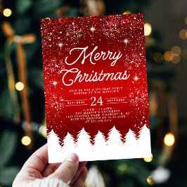 Merry Christmas Red & White Snowflakes Party  Einladung