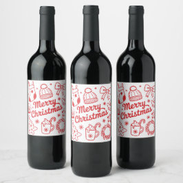 Merry Christmas Red & White Wine Label Weinetikett