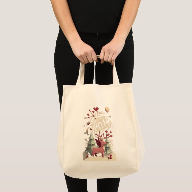 Merry Christmas Reindeer Canvas Tote Bag  Tragetasche (Vorderseite (Produkt))