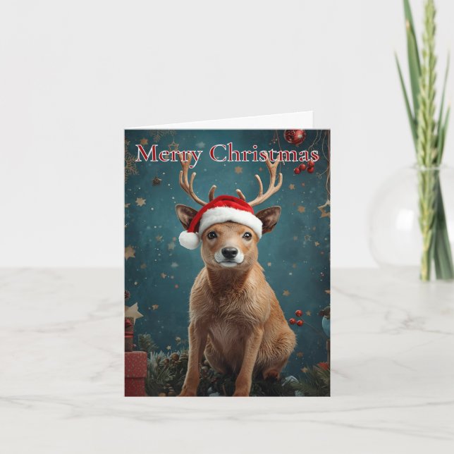 Merry Christmas Reindeer Christmas Card Feiertagskarte (Vorderseite)
