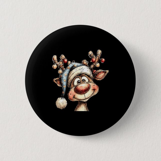 Merry Christmas Reindeer Men Women Family Matching Button (Vorderseite)