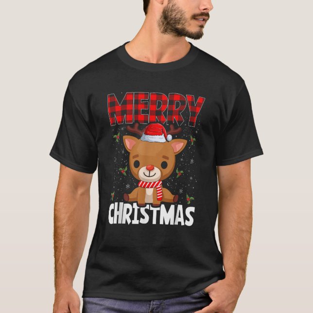 Merry Christmas Reindeer Men Women Family Matching T-Shirt (Vorderseite)