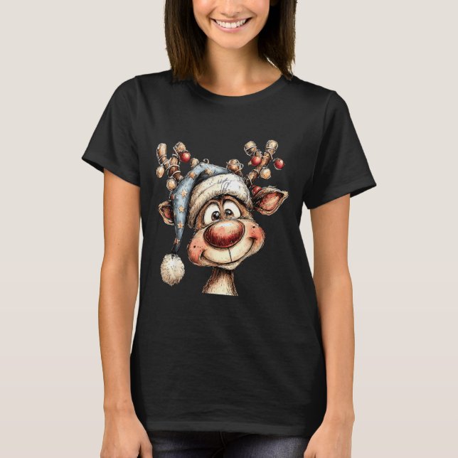 Merry Christmas Reindeer Men Women Family Matching T-Shirt (Vorderseite)
