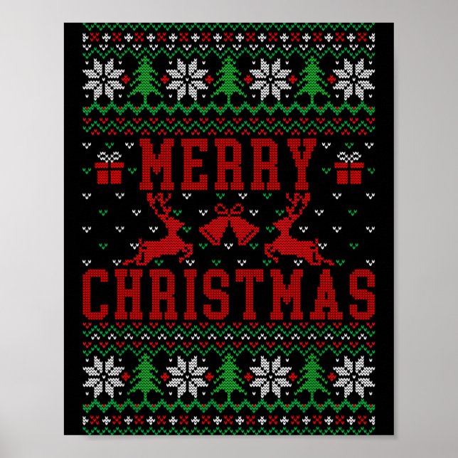 Merry Christmas Reindeer Snowflake Ugly Christmas  Poster (Vorne)