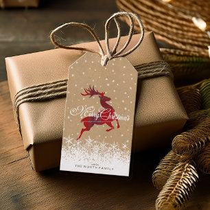 Merry Christmas Reindeer Tartan Red/Kraft ID590 Geschenkanhänger