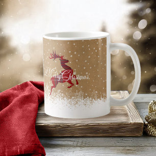 Merry Christmas Reindeer Tartan Red/Kraft ID590 Kaffeetasse