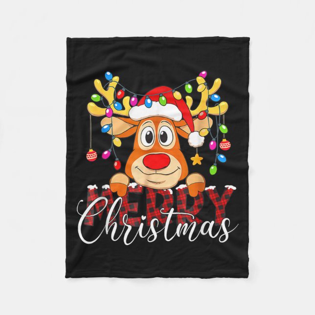 Merry Christmas Reindeer Xmas Family Pajamas Buffa Fleecedecke (Vorderseite)