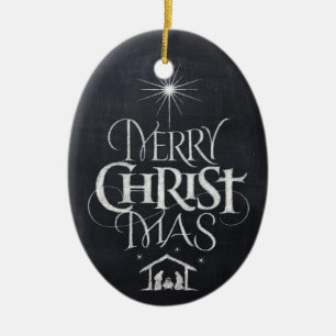 Merry CHRISTmas Religious Chalkboard Calligrafy Keramik Ornament