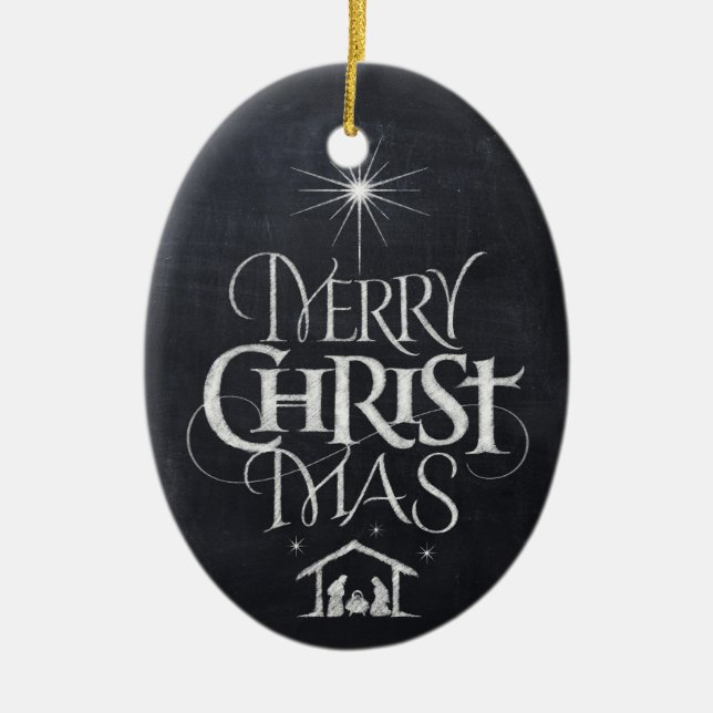 Merry CHRISTmas Religious Chalkboard Calligrafy Keramik Ornament (Vorne)