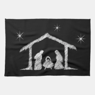 Merry CHRISTmas Religious Chalkboard Nativity Geschirrtuch