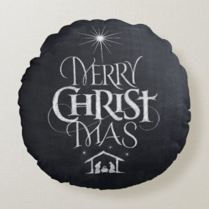 Merry CHRISTmas Religious Chalkboard Nativity Rundes Kissen