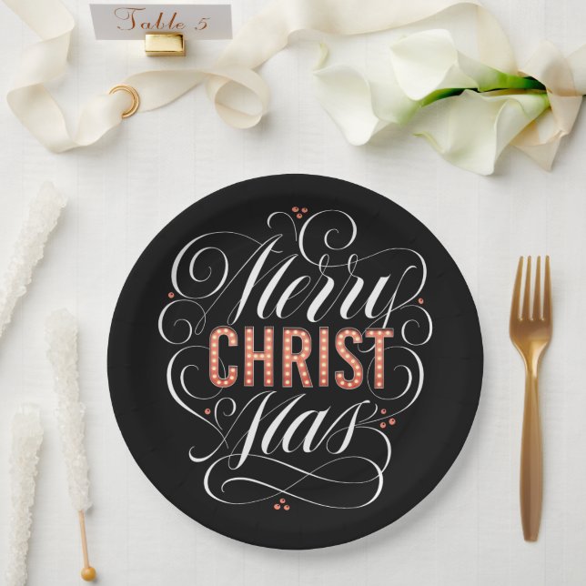 Merry CHRISTmas Religious Red Marquee Calligraphy Pappteller (Hochzeit)